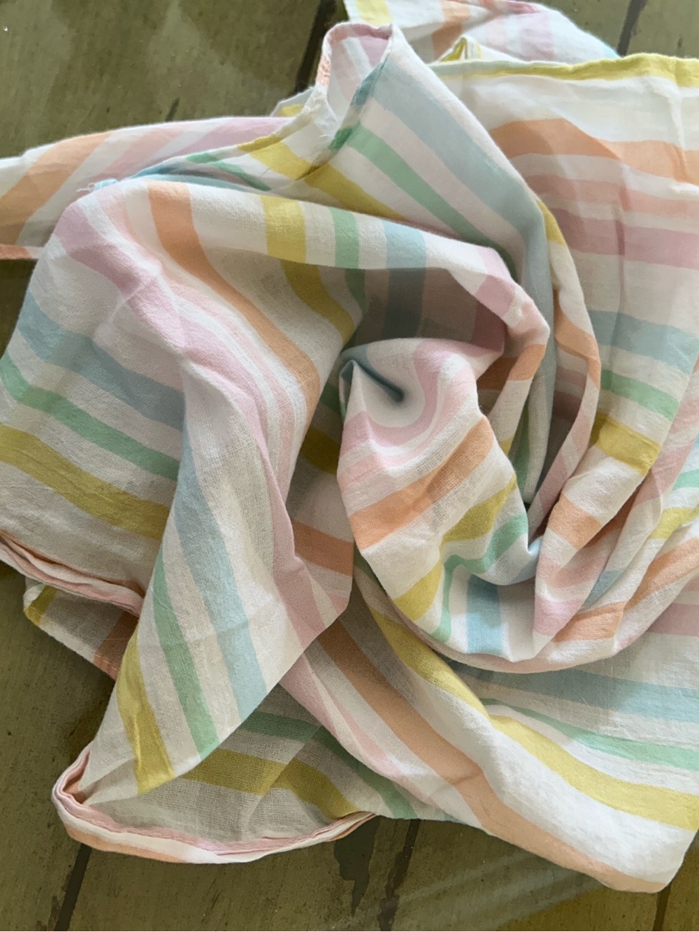 Pastel Striped Cotton Scarf - Pink, Blue, Green, Yellow, Peach 21“ x 21“